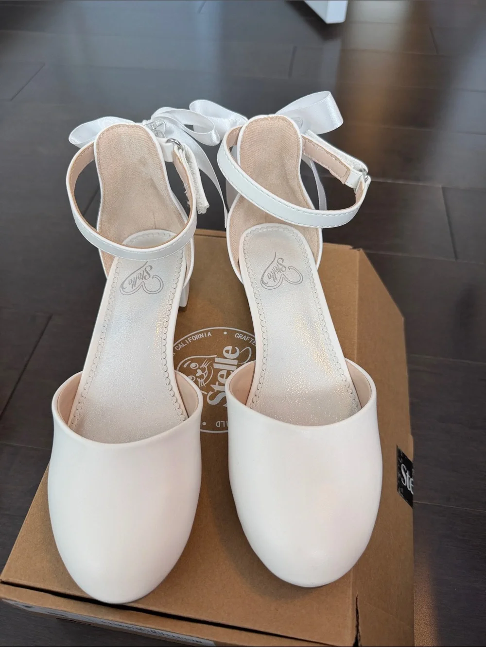 Stellah White Ankle-Strap Dress Heels with Ribbon Tie